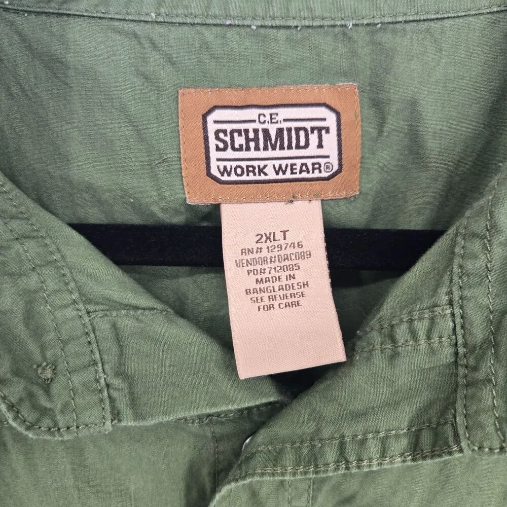CE Schmidt workwear mens size 2XLTall green button up short sleeve shirt cotton
